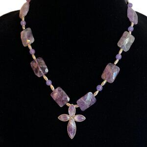 Handcrafted Amethyst Beaded Necklace with Cross Pendant